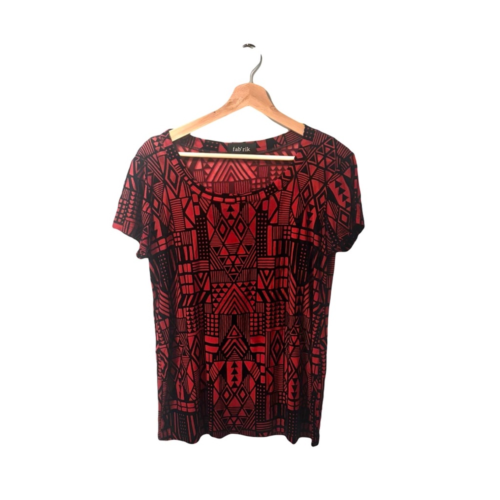 Red and Black Geometric Women's Top